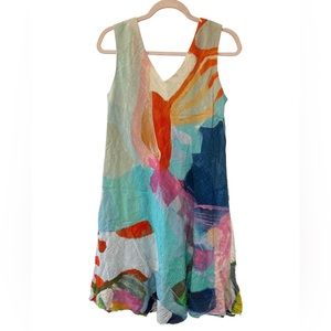 Carre Noir V-Neck Sleeveless Multi Print Casual Cotton Dress Size Medium